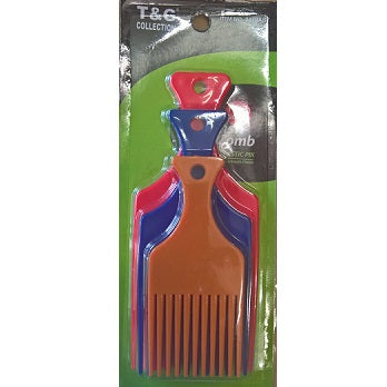 T&G 3Pcs Afro Plastic Pik Comb – Assorted Colour